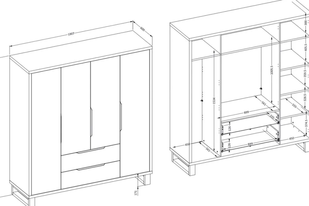Meble Młodzieżowe|Zestawy Mebli Do Sypialni>Helvetia Szafa do sypialni w stylu loftowym z szufladami HALLE S