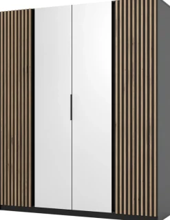 Szafy Młodzieżowe|Szafy Otwierane>Lempert Szafa do sypialni z lustrem i lamelami 200 cm KARAT czarny