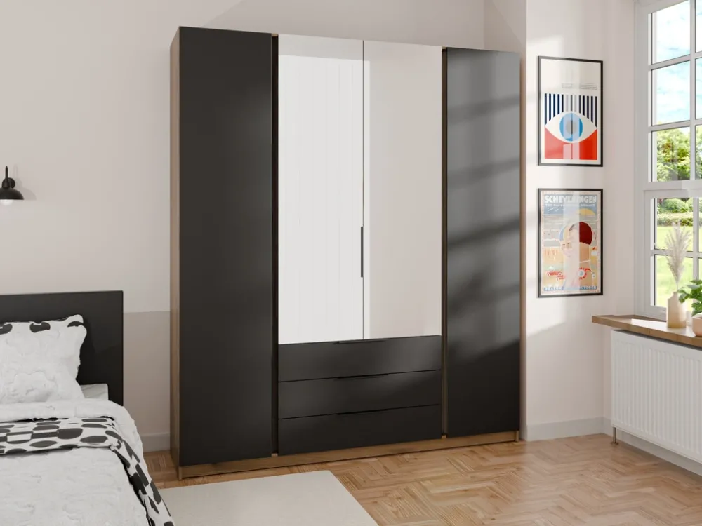 Szafy Młodzieżowe|Szafy Otwierane>Lempert Szafa do sypialni z lustrem i półkami 200 cm KARAT