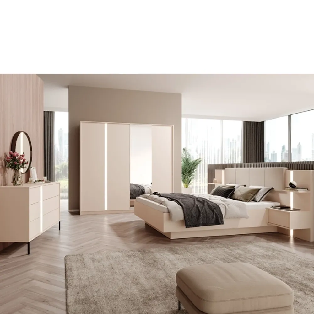 Zestawy Mebli Do Sypialni|Zestawy Mebli Do Przedpokoju>LASKI Szafa do sypialni z lustrem DESIO Beż