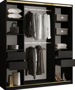 Szafy Trzydrzwiowe|Szafy Przesuwne>BROMARKT Szafa do sypialni z szufladami 180 cm GOLD NEW dąb lefkas