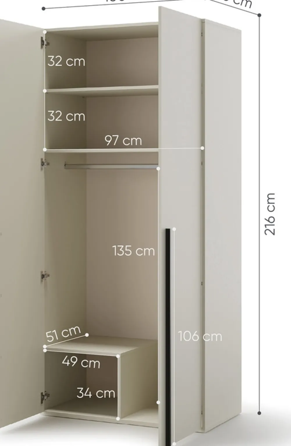 Szafy Otwierane>lenart. Szafa dwudrzwiowa 101 cm WOOW z półkami i drążkiem na wieszaki