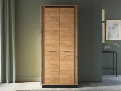 Zestawy Mebli Do Sypialni|Szafy Dwudrzwiowe>ML Meble Szafa dwudrzwiowa do sypialni 92 cm dąb craft złoty czarny z półkami i drążkiem UMIO