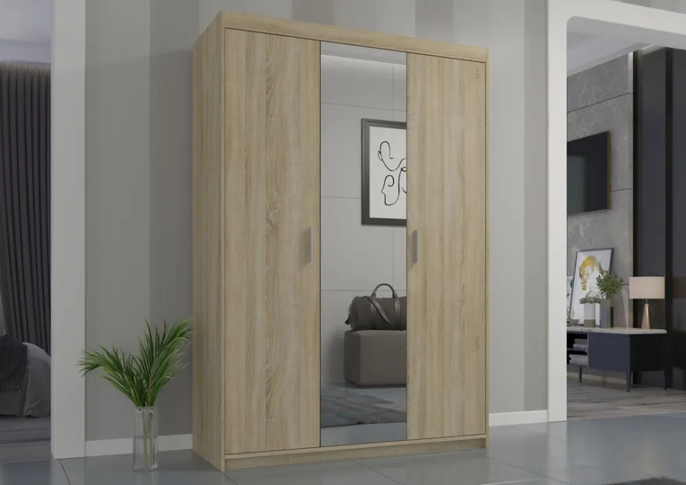 Garderoby|Meble Młodzieżowe>Lempert Szafa dwudrzwiowa modułowa z lustrem 133 cm do sypialni KUBA dąb sonoma