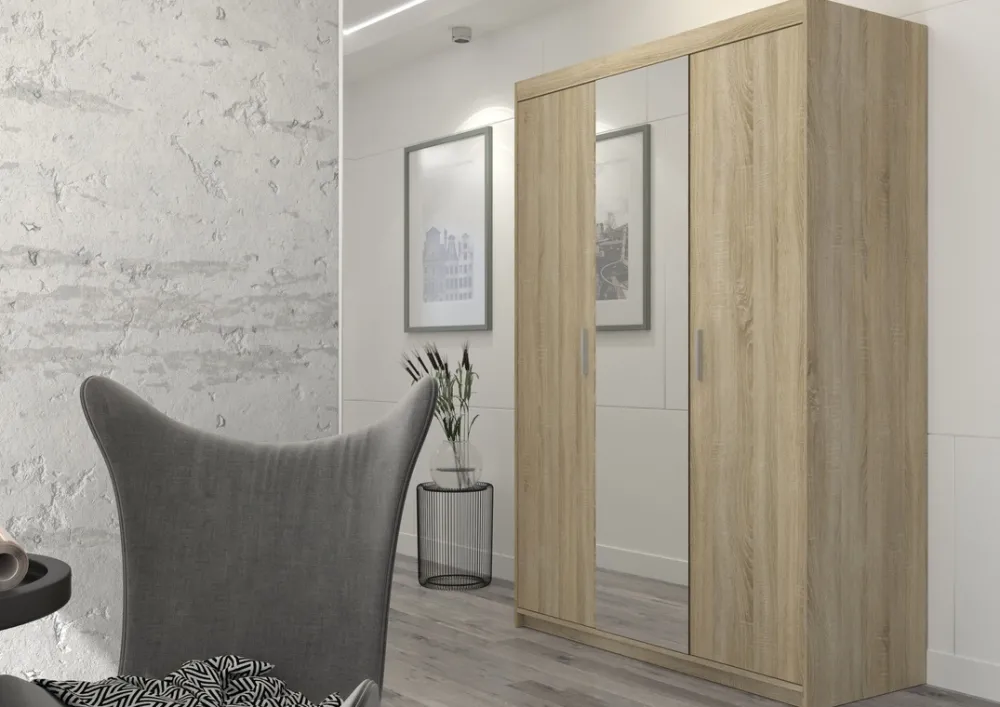 Garderoby|Meble Młodzieżowe>Lempert Szafa dwudrzwiowa modułowa z lustrem 133 cm do sypialni KUBA dąb sonoma