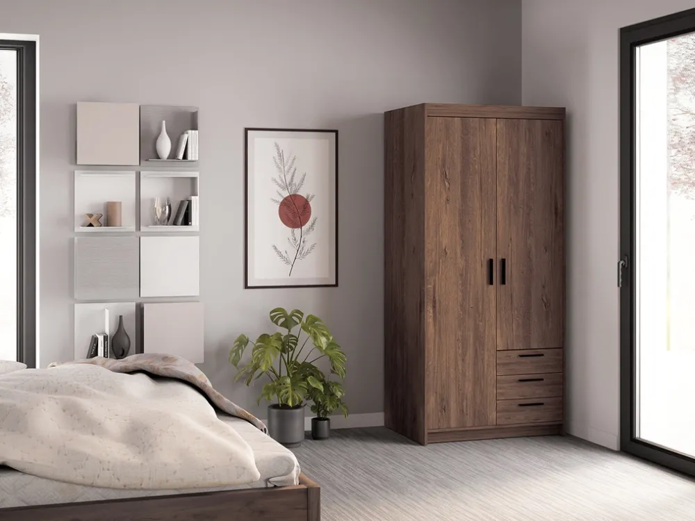 Zestawy Mebli Do Przedpokoju|Szafy Modułowe>Lempert Szafa dwudrzwiowa z półkami i szufladami modułowa 90 cm KUBA dąb lefkas