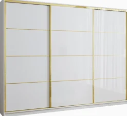 Zestawy Mebli Do Przedpokoju|Szafy Trzydrzwiowe>BROMARKT Szafa garderoba przesuwna 280 cm GOLD NEW połysk biały połysk