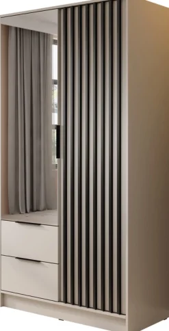 Meble Młodzieżowe|Zestawy Mebli Do Przedpokoju>PIASKI Szafa owa z lustrem i szufladami 105 cm KELLY kaszmir