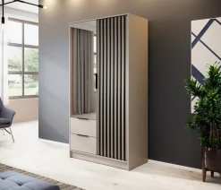 Meble Młodzieżowe|Zestawy Mebli Do Przedpokoju></noscript>PIASKI Szafa owa z lustrem i szufladami 105 cm KELLY kaszmir