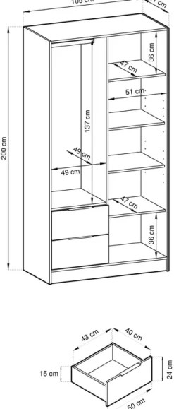 Meble Młodzieżowe|Zestawy Mebli Do Przedpokoju></noscript>PIASKI Szafa owa z lustrem i szufladami 105 cm KELLY kaszmir