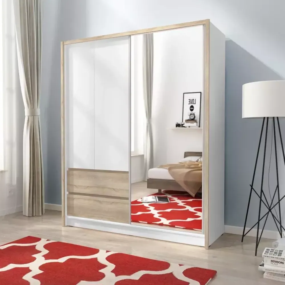 Szafy Z Lustrem|Szafy Przesuwne>PIASKI Szafa lustrem biały dąb sonoma MALTA