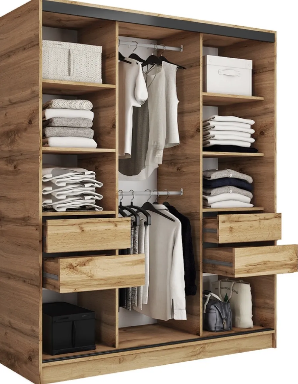 Zestawy Mebli Do Przedpokoju|Szafy Trzydrzwiowe>BROMARKT Szafa na ubrania 150 cm LOFT dąb wotan