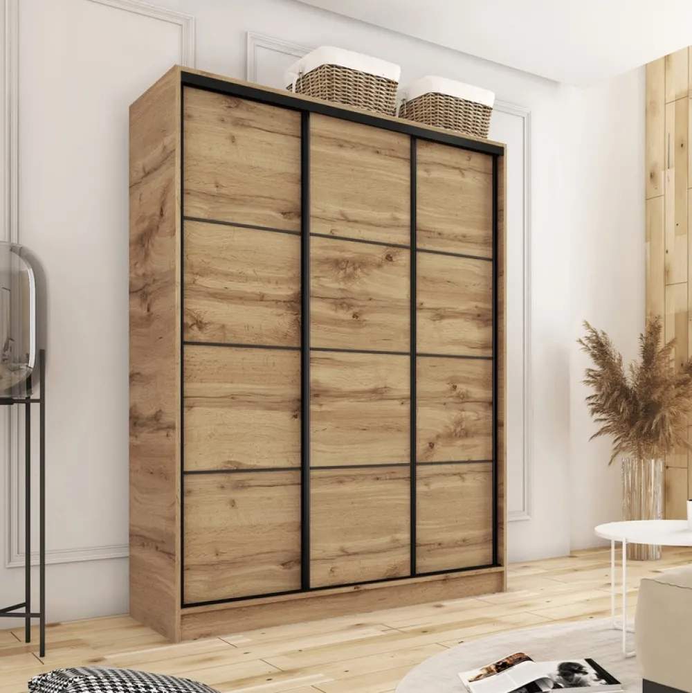 Zestawy Mebli Do Przedpokoju|Szafy Trzydrzwiowe>BROMARKT Szafa na ubrania 150 cm LOFT dąb wotan