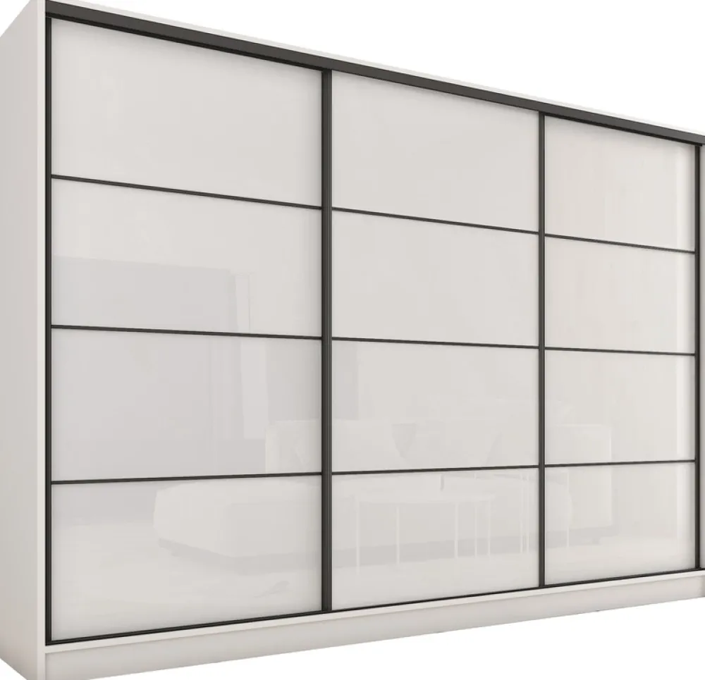 Zestawy Mebli Do Przedpokoju|Szafy Trzydrzwiowe>BROMARKT Szafa na wysoki połysk 250 cm LOFT biały połysk