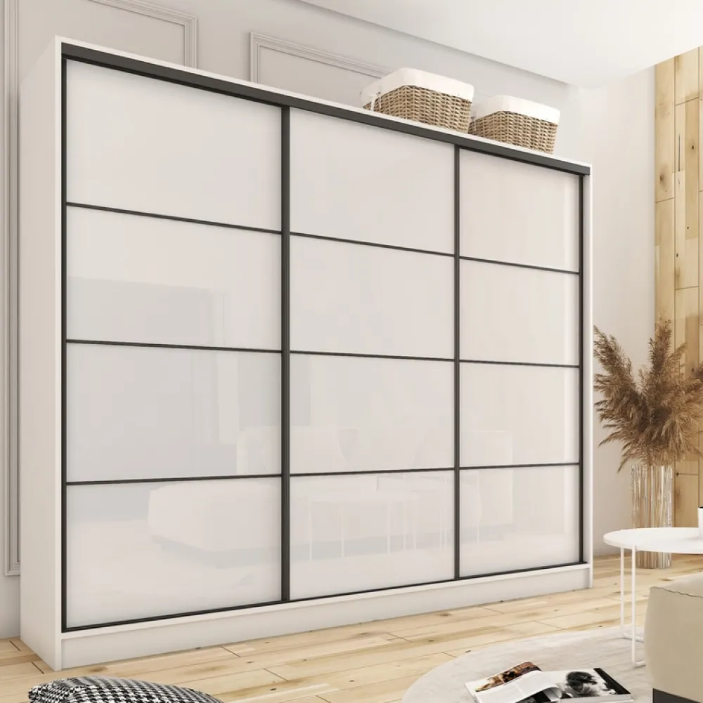 Zestawy Mebli Do Przedpokoju|Szafy Trzydrzwiowe>BROMARKT Szafa na wysoki połysk 250 cm LOFT biały połysk