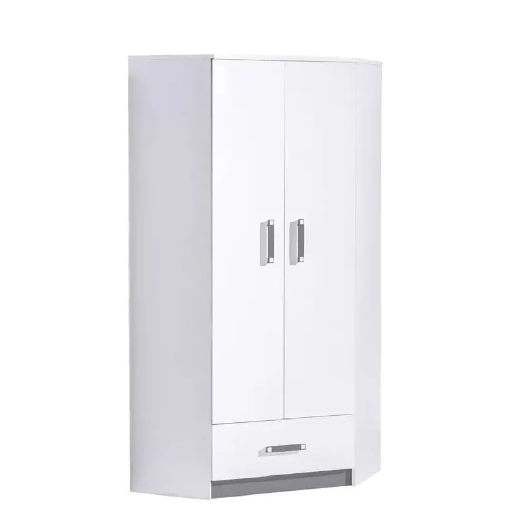 Meble Dla Dzieci|Zestawy Mebli Młodzieżowych>DOMEL Szafa narożna biała szuflada półki TRAFIKO