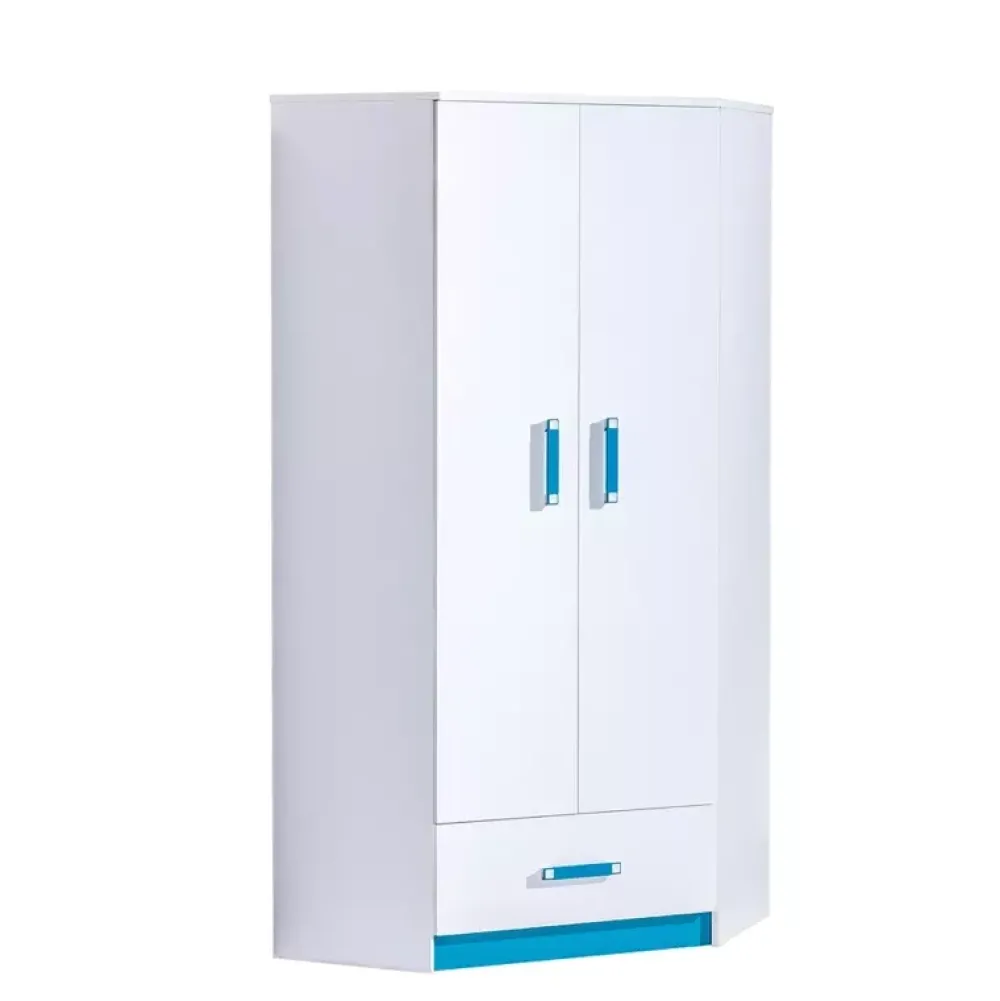 Meble Dla Dzieci|Zestawy Mebli Młodzieżowych>DOMEL Szafa narożna biała szuflada półki TRAFIKO