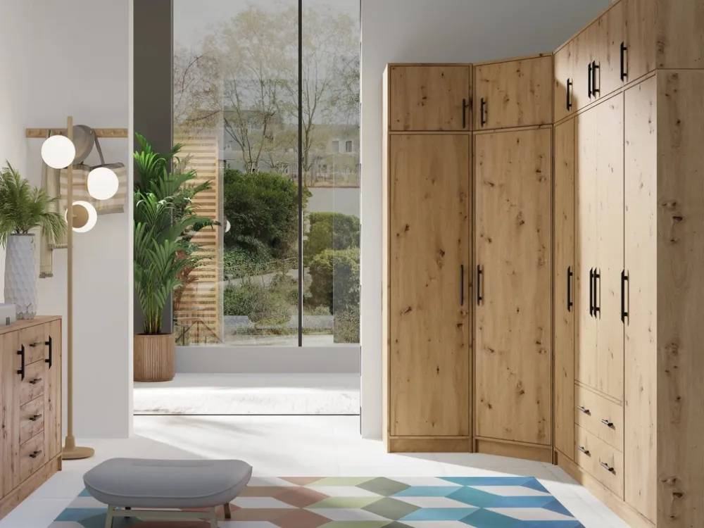 Meble Dla Dzieci|Meble Młodzieżowe>MEBLAR Szafa narożna z drążkami na wieszaki 95 cm SEVAS dąb artisan