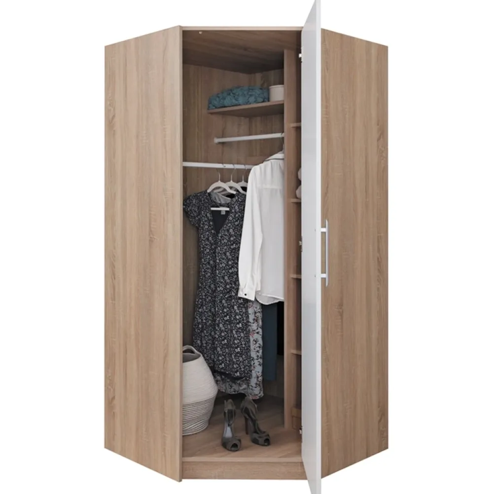 Meble Dla Dzieci|Meble Młodzieżowe>MEBLAR Szafa narożna z drążkami na wieszaki 95 cm SEVAS półki antracyt