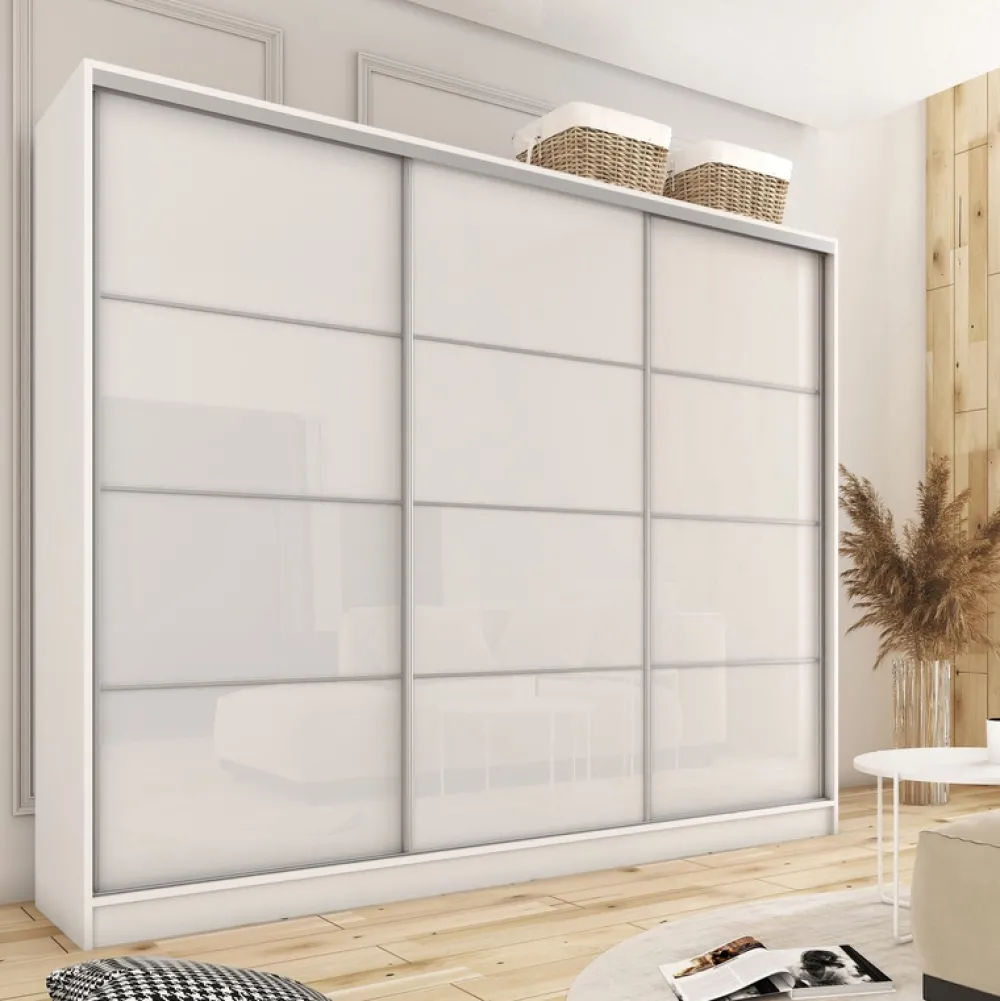 Zestawy Mebli Do Przedpokoju|Szafy Trzydrzwiowe>BROMARKT Szafa przesuwna 250 biała połysk TOP biały połysk