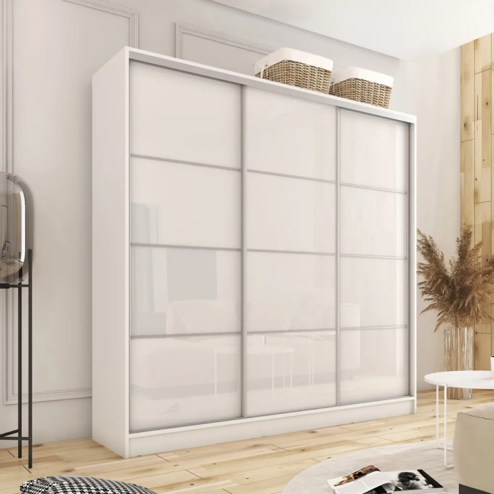 Zestawy Mebli Do Przedpokoju|Szafy Trzydrzwiowe>BROMARKT Szafa przesuwna 200 cm biała połysk TOP biały połysk