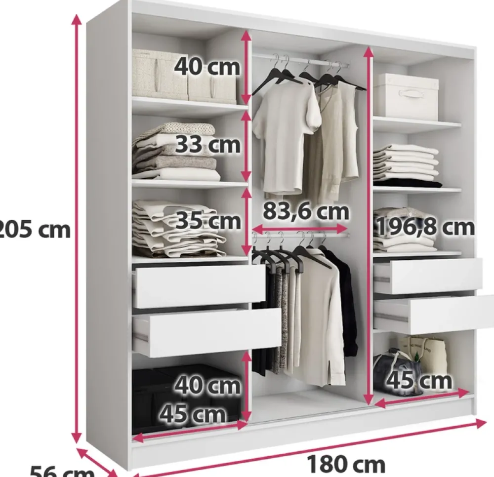 Zestawy Mebli Do Przedpokoju|Szafy Trzydrzwiowe>BROMARKT Szafa przesuwna 180 cm biała połysk TOP biały połysk