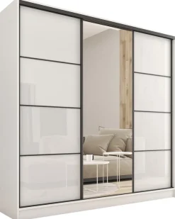 Zestawy Mebli Do Przedpokoju|Szafy Do Przedpokoju>BROMARKT Szafa przesuwna 180 cm biała połysk LOFT biały połysk