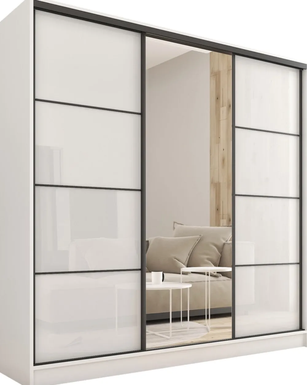 Zestawy Mebli Do Przedpokoju|Szafy Do Przedpokoju>BROMARKT Szafa przesuwna 180 cm biała połysk LOFT biały połysk