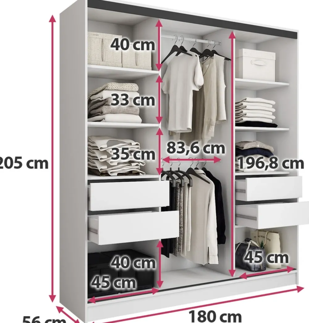 Zestawy Mebli Do Przedpokoju|Szafy Do Przedpokoju>BROMARKT Szafa przesuwna 180 cm biała połysk LOFT biały połysk
