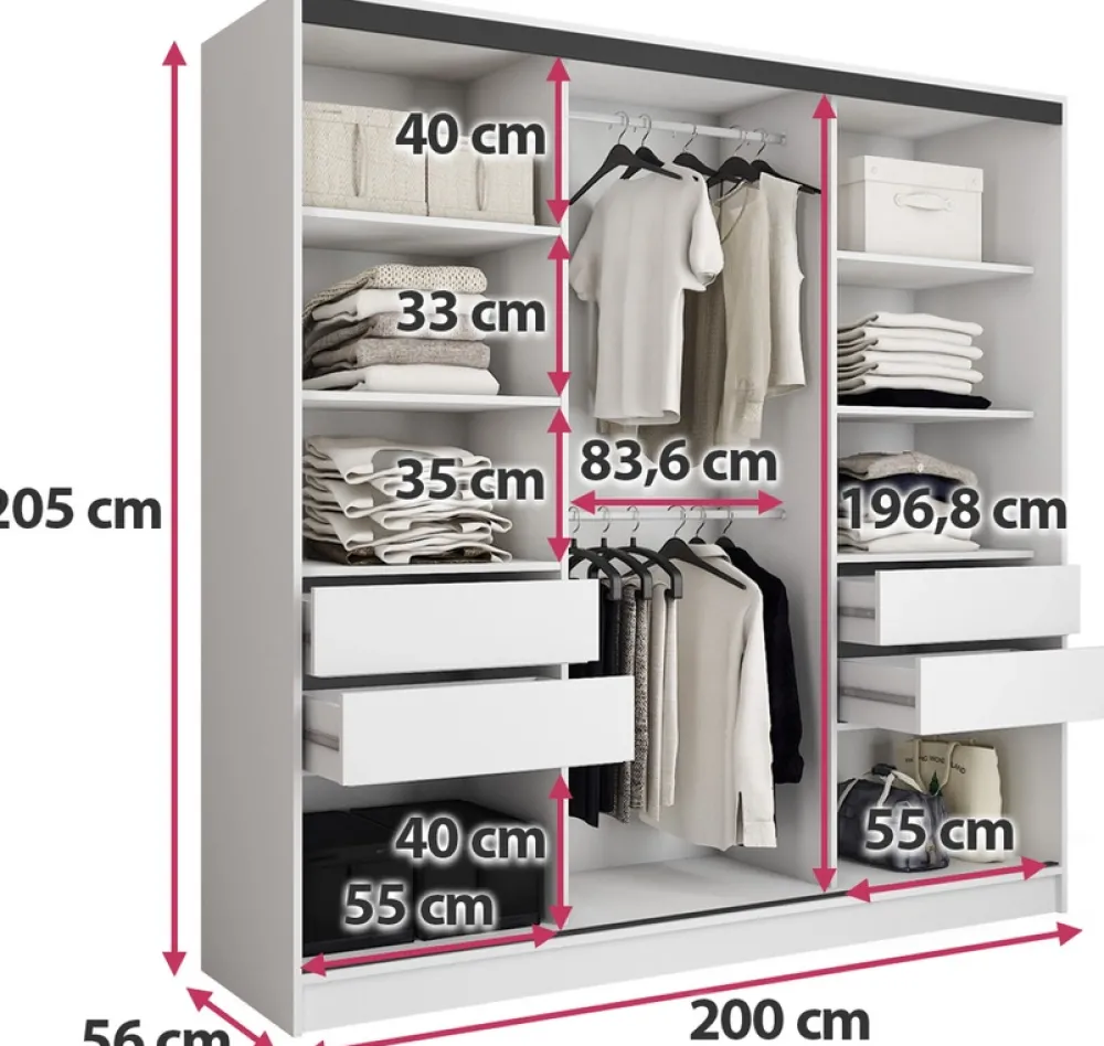 Zestawy Mebli Do Przedpokoju|Szafy Trzydrzwiowe>BROMARKT Szafa przesuwna 200 cm biała połysk LOFT biały połysk