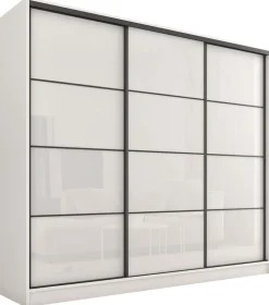 Zestawy Mebli Do Przedpokoju|Szafy Trzydrzwiowe>BROMARKT Szafa przesuwna 200 cm biała połysk LOFT biały połysk