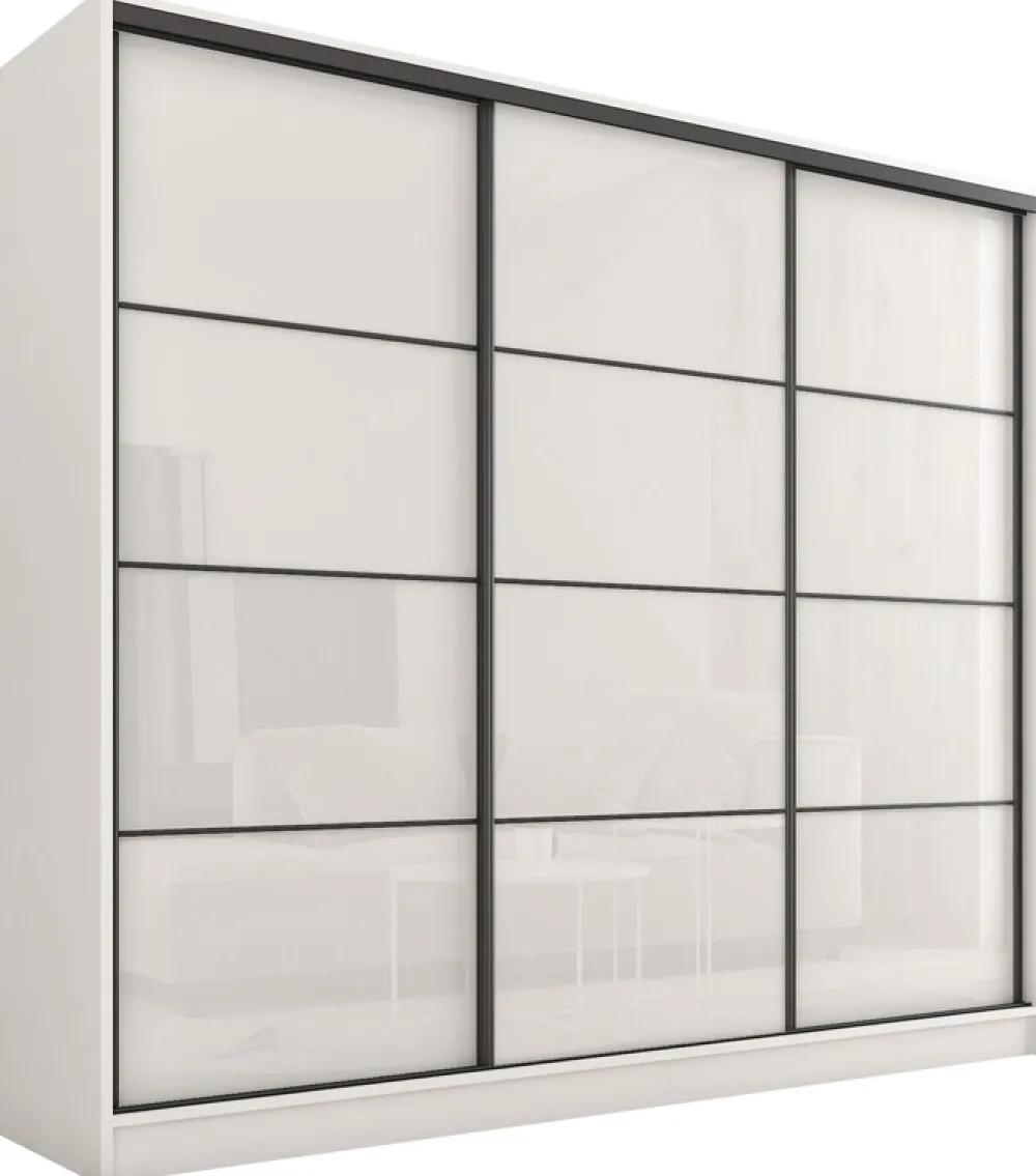 Zestawy Mebli Do Przedpokoju|Szafy Trzydrzwiowe>BROMARKT Szafa przesuwna 200 cm biała połysk LOFT biały połysk