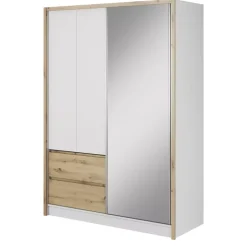 Szafy Z Lustrem|Szafy Przesuwne>PIASKI Szafa przesuwna 150 cm biały dąb artisan MALTA
