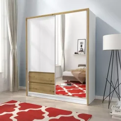 Szafy Z Lustrem|Szafy Przesuwne></noscript>PIASKI Szafa przesuwna 150 cm biały dąb artisan MALTA