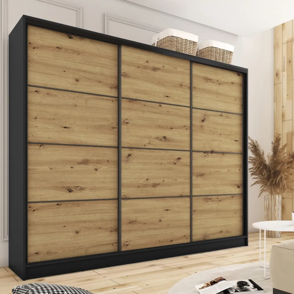 Zestawy Mebli Do Przedpokoju|Szafy Trzydrzwiowe>BROMARKT Szafa przesuwna 250 cm dąb artisan LOFT