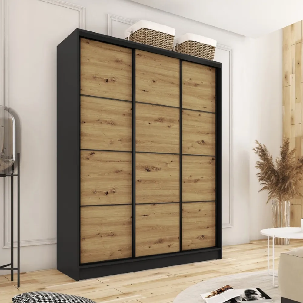 Zestawy Mebli Do Przedpokoju|Szafy Trzydrzwiowe>BROMARKT Szafa przesuwna 150 cm dąb artisan LOFT