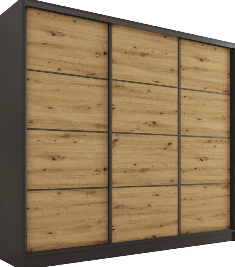 Zestawy Mebli Do Przedpokoju|Szafy Trzydrzwiowe>BROMARKT Szafa przesuwna 200 cm dąb artisan LOFT