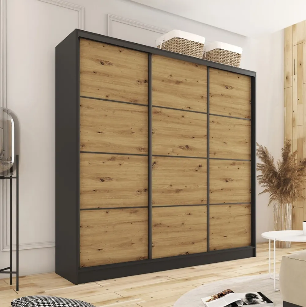 Zestawy Mebli Do Przedpokoju|Szafy Trzydrzwiowe>BROMARKT Szafa przesuwna 200 cm dąb artisan LOFT