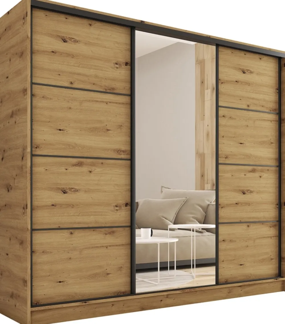 Zestawy Mebli Do Przedpokoju|Szafy Trzydrzwiowe>BROMARKT Szafa przesuwna 200 cm LOFT dąb artisan