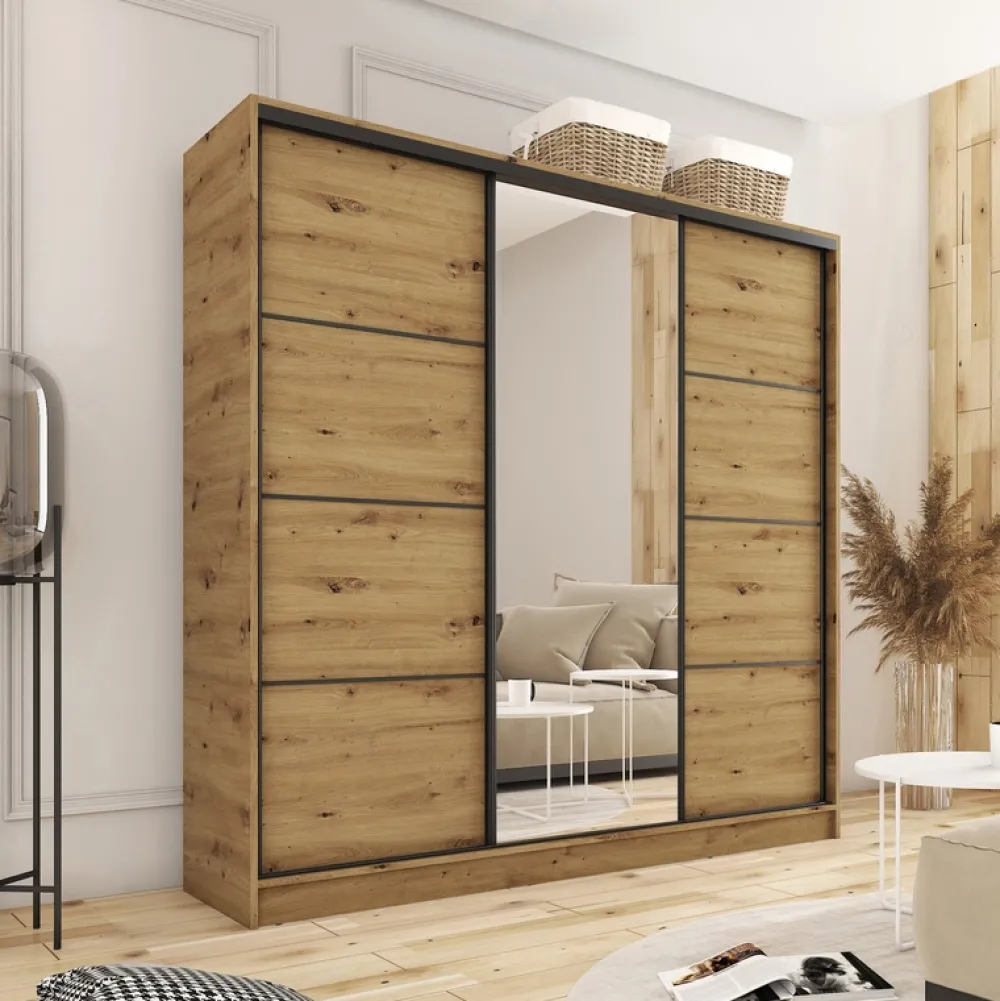 Zestawy Mebli Do Przedpokoju|Szafy Trzydrzwiowe>BROMARKT Szafa przesuwna 200 cm LOFT dąb artisan