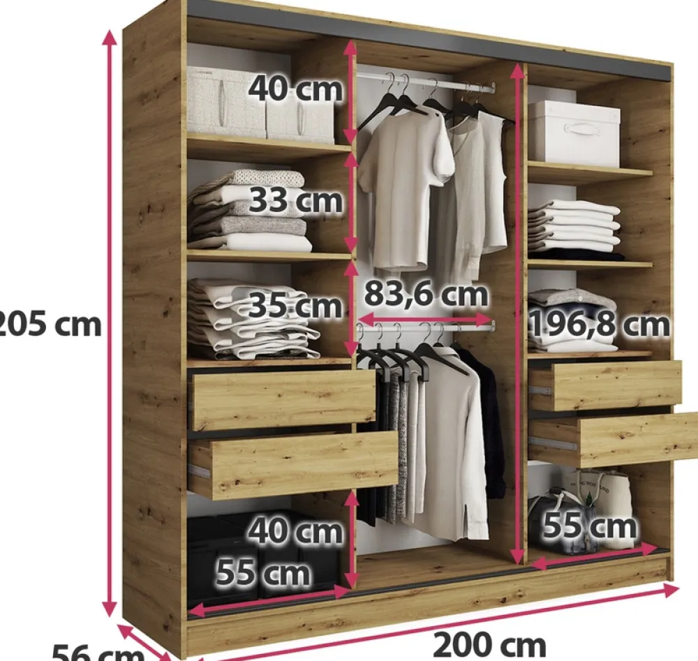 Zestawy Mebli Do Przedpokoju|Szafy Trzydrzwiowe>BROMARKT Szafa przesuwna 200 cm LOFT dąb artisan