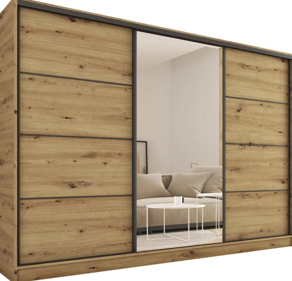 Zestawy Mebli Do Przedpokoju|Szafy Trzydrzwiowe>BROMARKT Szafa przesuwna 250 cm LOFT dąb artisan