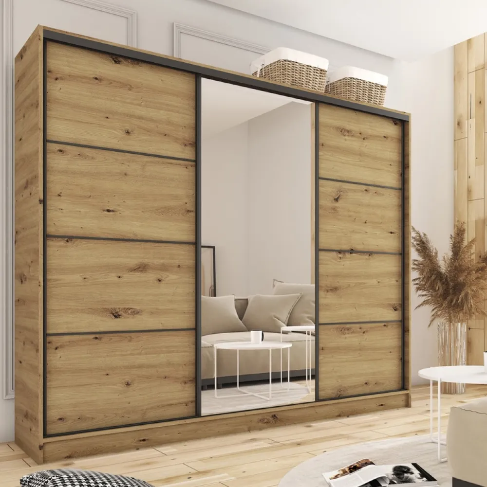 Zestawy Mebli Do Przedpokoju|Szafy Trzydrzwiowe>BROMARKT Szafa przesuwna 250 cm LOFT dąb artisan