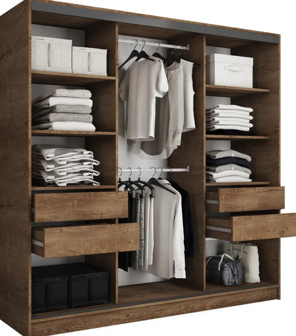 Zestawy Mebli Do Przedpokoju|Szafy Trzydrzwiowe>BROMARKT Szafa przesuwna 200 cm LOFT dąb lefkas