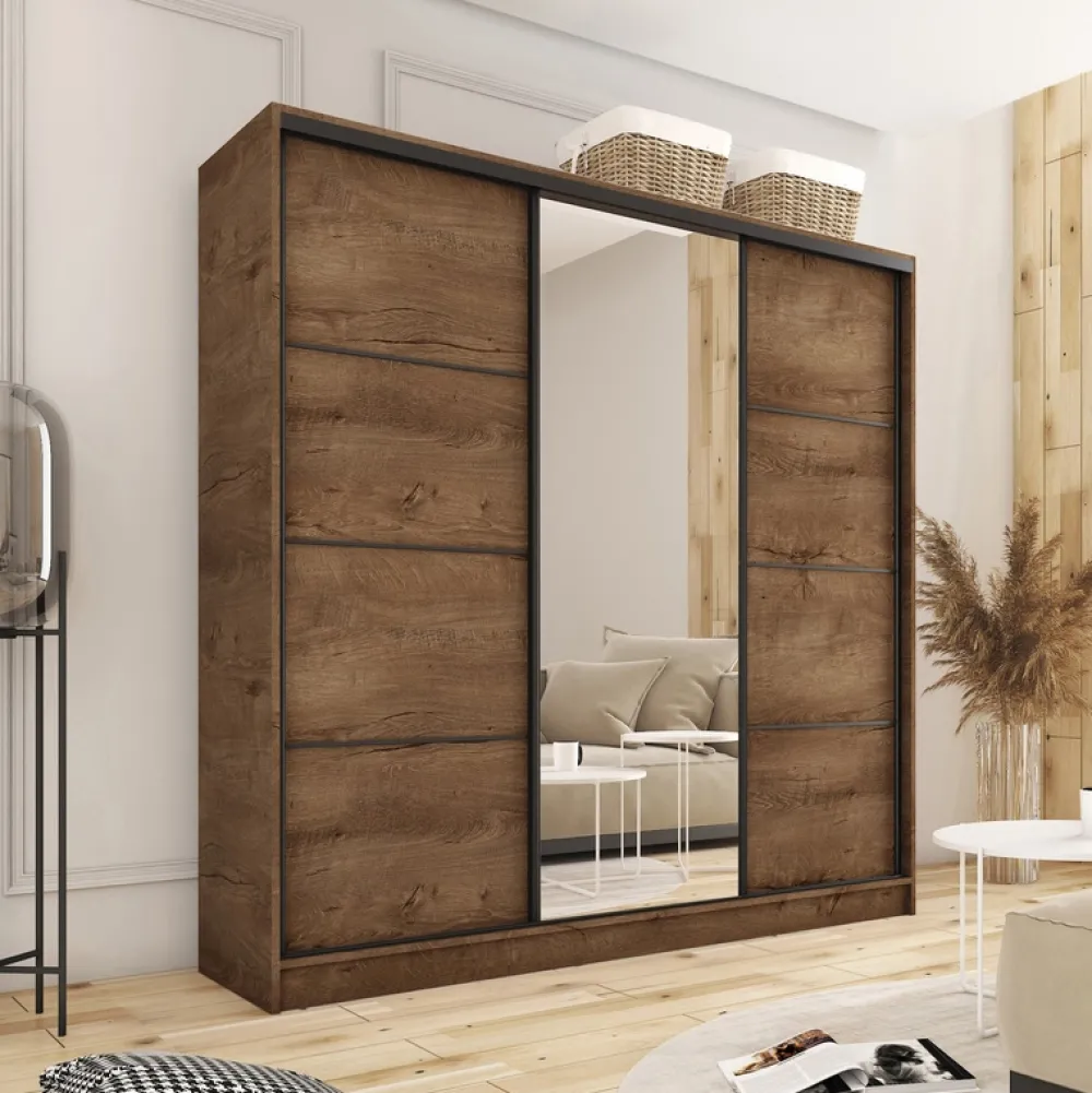 Zestawy Mebli Do Przedpokoju|Szafy Trzydrzwiowe>BROMARKT Szafa przesuwna 200 cm LOFT dąb lefkas