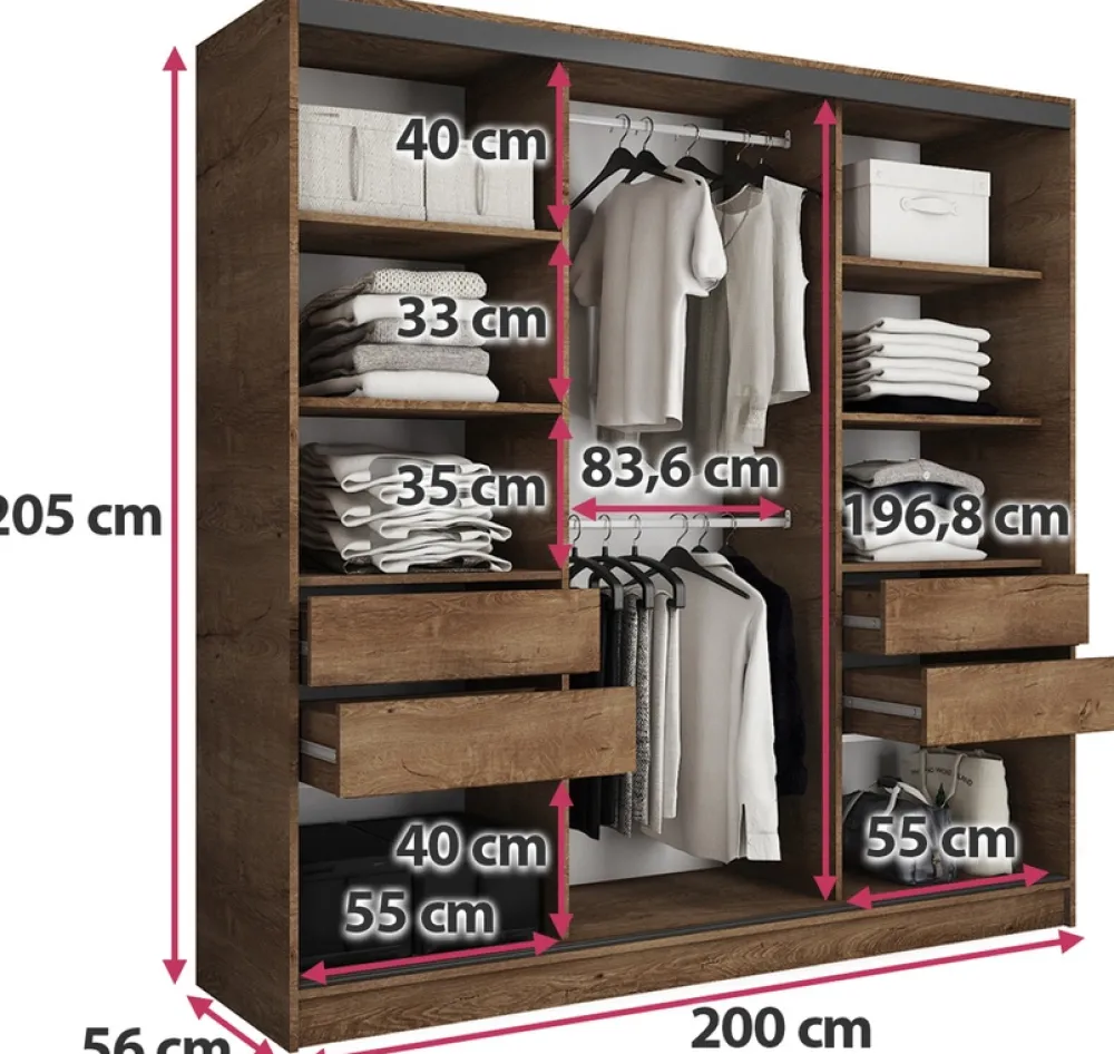 Zestawy Mebli Do Przedpokoju|Szafy Trzydrzwiowe>BROMARKT Szafa przesuwna 200 cm LOFT dąb lefkas