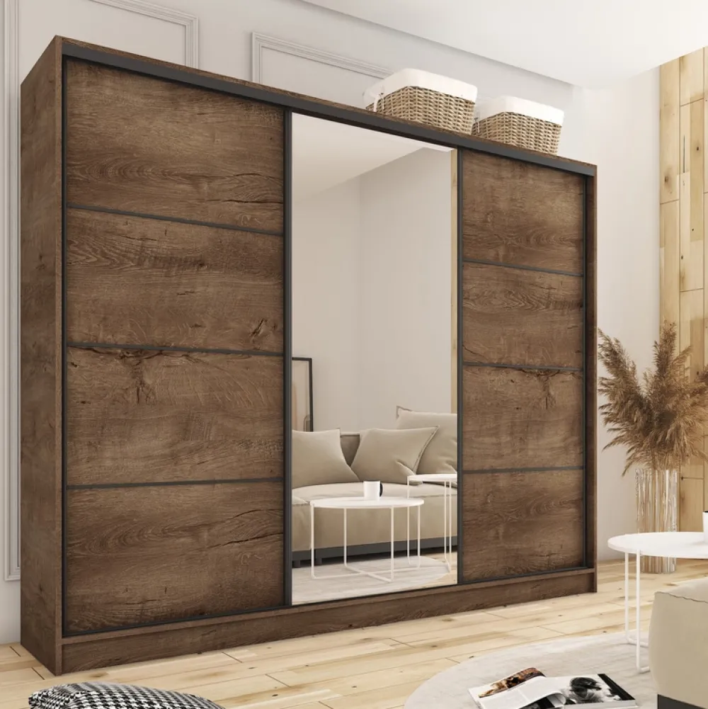 Zestawy Mebli Do Przedpokoju|Szafy Trzydrzwiowe>BROMARKT Szafa przesuwna 250 cm LOFT dąb lefkas