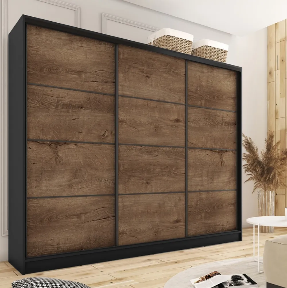 Zestawy Mebli Do Przedpokoju|Szafy Trzydrzwiowe>BROMARKT Szafa przesuwna 250 cm dąb lefkas LOFT