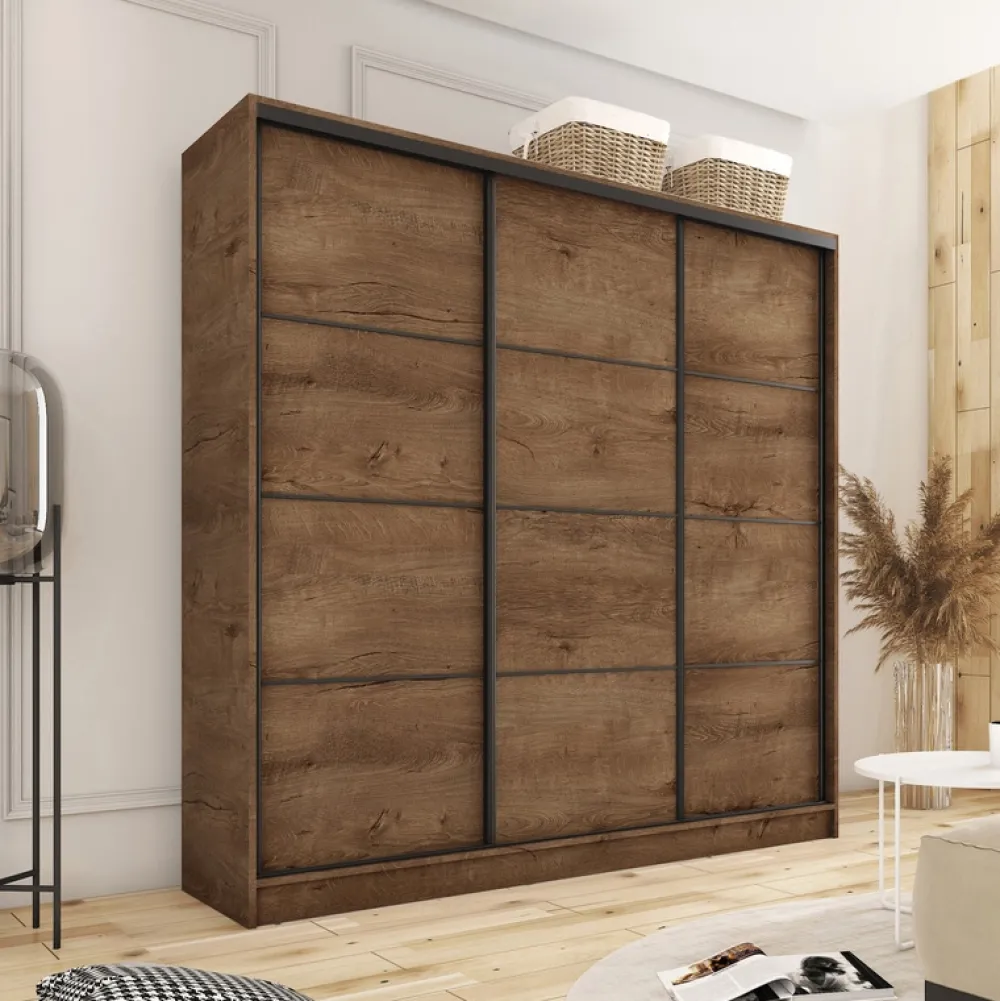 Zestawy Mebli Do Przedpokoju|Szafy Trzydrzwiowe>BROMARKT Szafa przesuwna 180 cm LOFT dąb lefkas