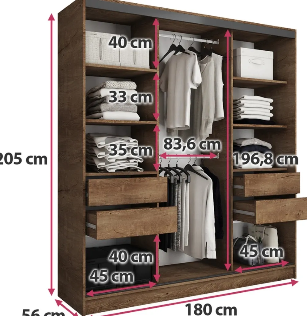 Zestawy Mebli Do Przedpokoju|Szafy Trzydrzwiowe>BROMARKT Szafa przesuwna 180 cm LOFT dąb lefkas